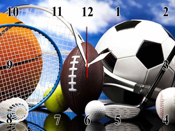 Спортивний настінний годинник на склі